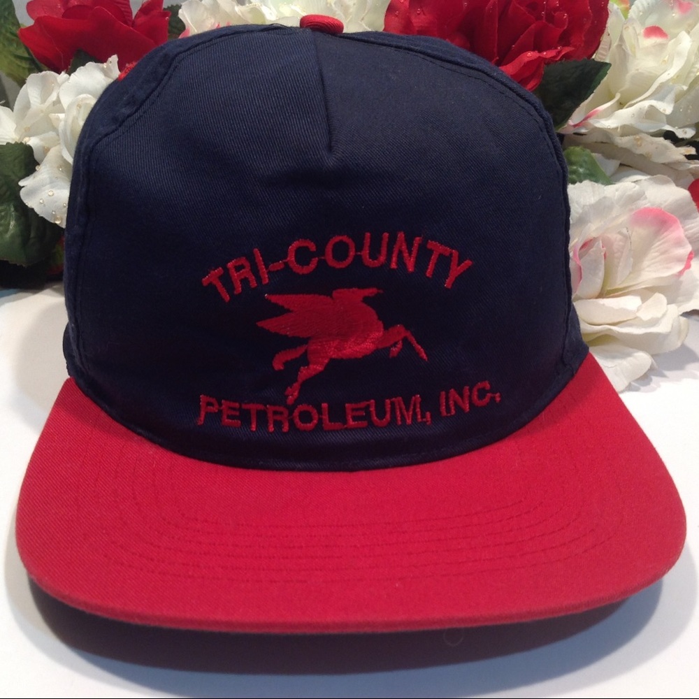 Cap Hat Tri-County Petroleum Vtg Men Sansun Bl Red